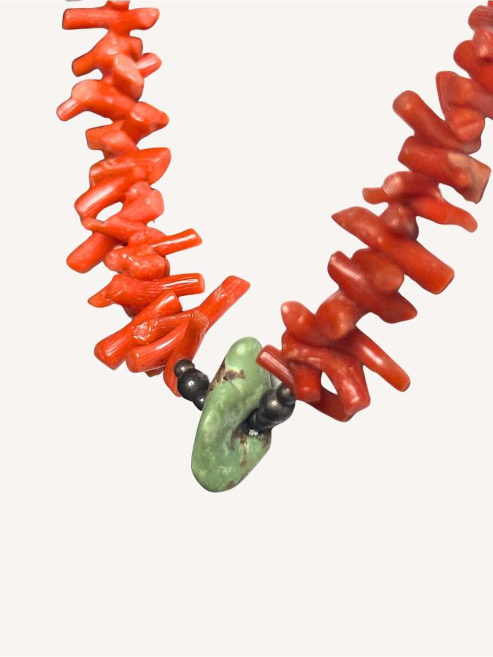RARE Natural Red Coral Turquoise Sterling Necklace 17 Inch - Picture 2 of 7